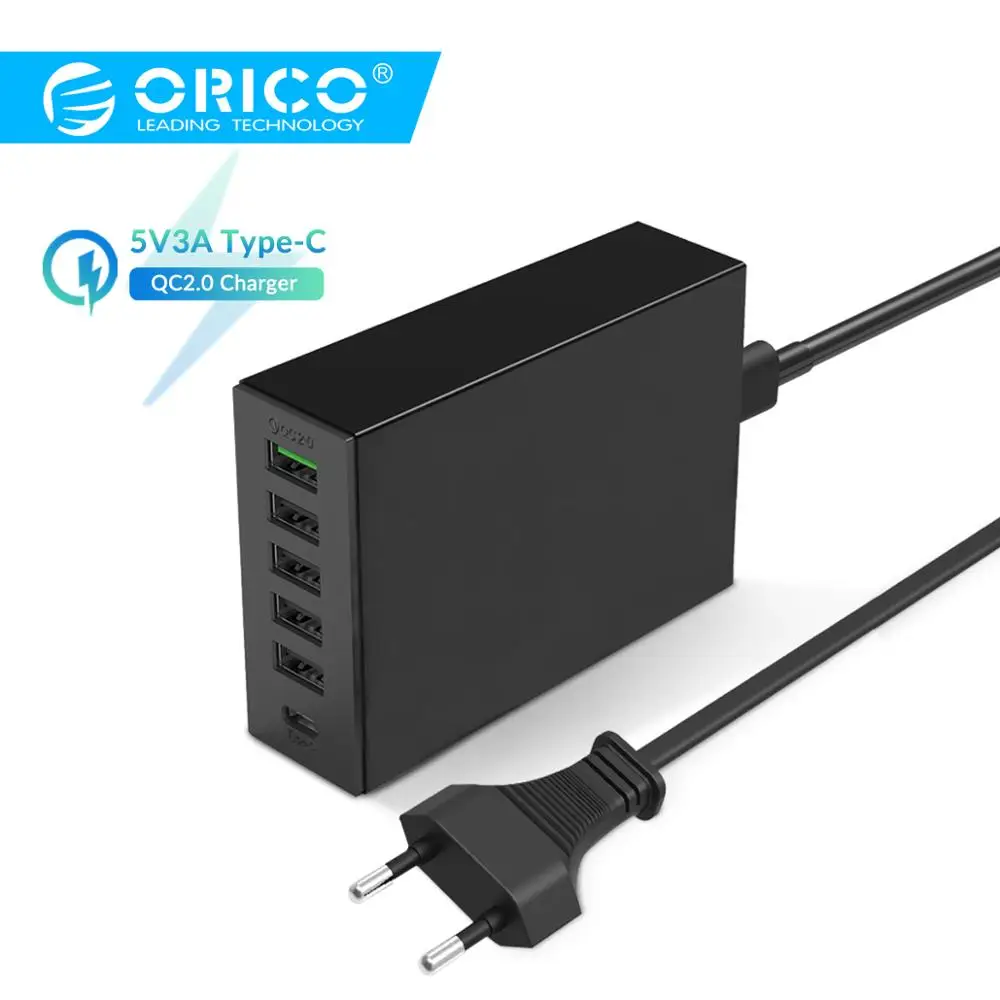 ORICO QC2.0 быстрое зарядное устройство type-C 3.1A USB настольное зарядное устройство 6 портов Смарт зарядное устройство для мобильного телефона планшета