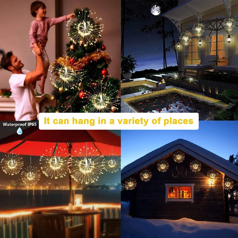 

120/180 LED Christmas RC LED String Lights Copper Wire Waterproof Fairy Light Hanging Starburst Twinkle Dandelion Light