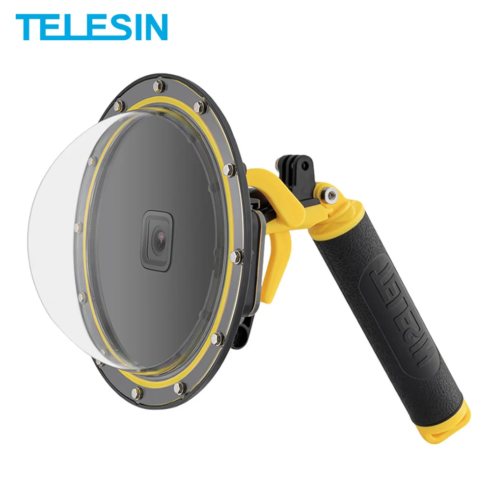 TELESIN 30M Waterproof 6 Dome Port Underwater Housing Case With Floating Handle Trigger For GoPro Hero 10 9 8 7 6 5 Black