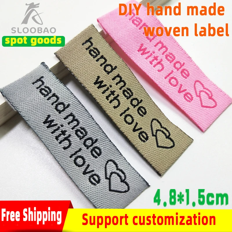 

FreeShipping100pcs/lot 5x1.5cmDIYHandMadeWithLoveTagsWovenPrintedLabelsClothesGarmentLabelDIYTagsCraftSewingAccessoriesSpot