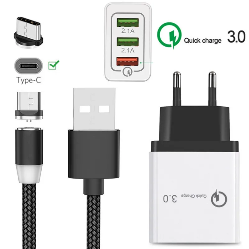 Магнитный usb-кабель для Samsung Galaxy S8 S9 S10 M40 A70 A50 A30 A20E A3 A5 A7 2017 Type C зарядный провод QC 3 0
