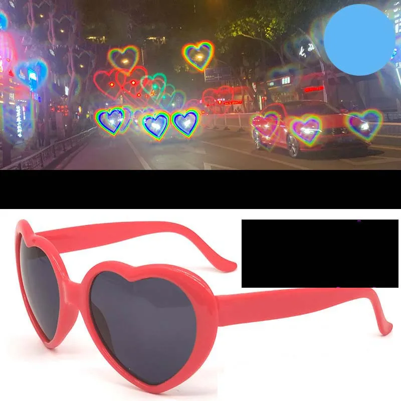 

Love Heart Shape Sunglasses Women PC Frame Light Change Love Heart Lens Colorful Sun Glasses Female Red Pink Shades