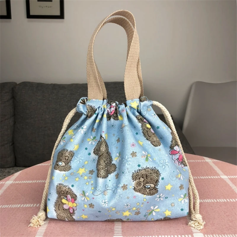 Женская сумка для ланча с кулиской из парусины, сумочка, милый мультфильм, Рисовые сумки, печать, переносная коробка для ланча, сумка для женщин, универсальный кошелек для монет