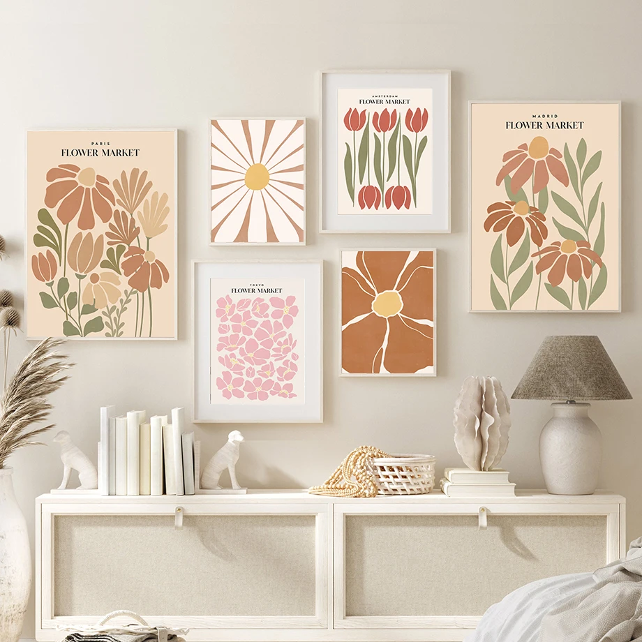 

Wall Art Canvas Painting Colorful Abstract Flowers Market Nordic Posters and Prints Wall Pictures for Living Room Bed Room Decor