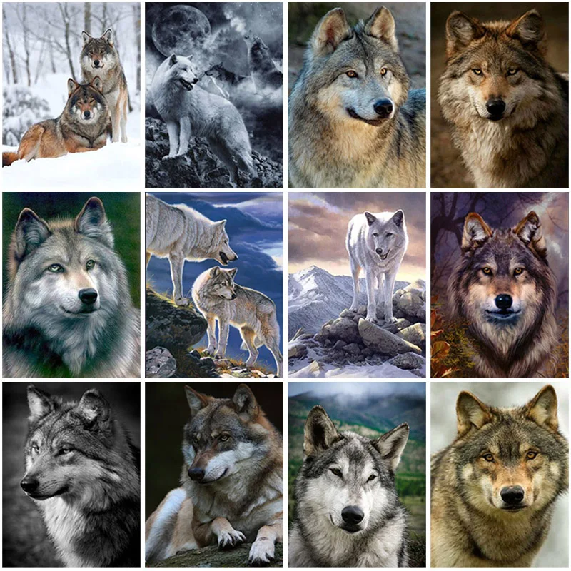 

5D DIY Diamond Painting Wolf Cross Stitch Kit Full Drill Square Embroidery Animal Mosaic Art Picture Rhinestones Gift Home Decor