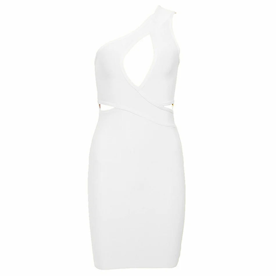 Amily.c Summer New High Quality Sexy Shoulder Mini Yellow Hollow Bandage Dress Club Designer Fashion Party Dress Wholesale