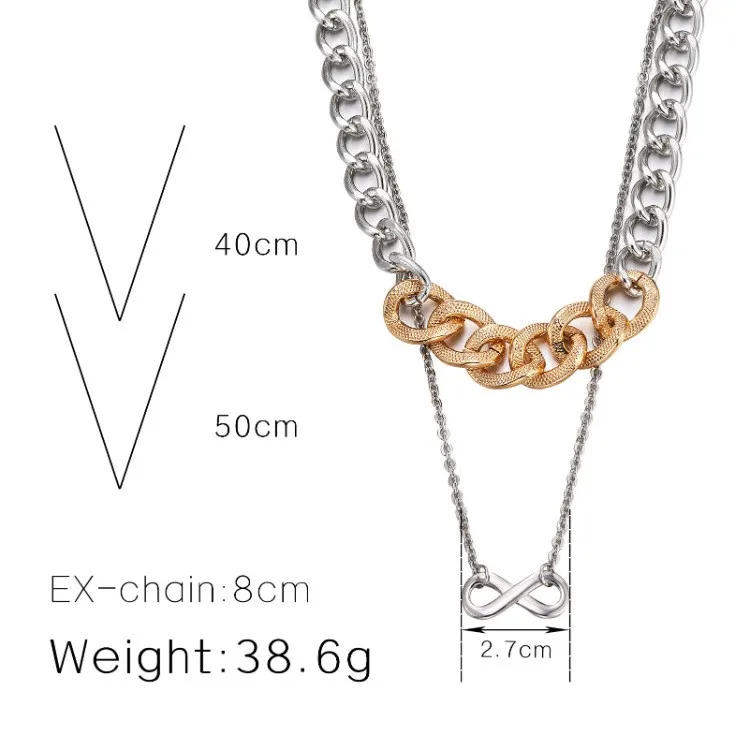 

Textured Gold Silver Color Patchwork Link Chain Choker Multilayers Infinity Charm Pendant Tassel Necklace Women Party Jewelry