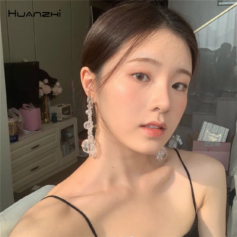 HUANZHI корейский S925 Серебряные иглы прозрачные хрустальные бусины бисер цветок ручной работы серьги гвоздики для женщин девушек Вечерние