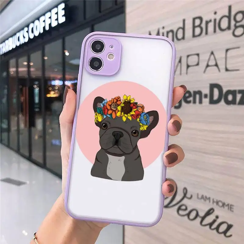 

Hot French Bulldog Dog Phone Case For iPhone 12 11 Mini Pro XR XS Max 7 8 Plus X Matte transparent Purple Back Cover