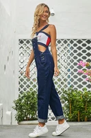 solid color sleeveless suspender pants womens 2021 spring and summer new blue color high waist pants casual streetwear trouser