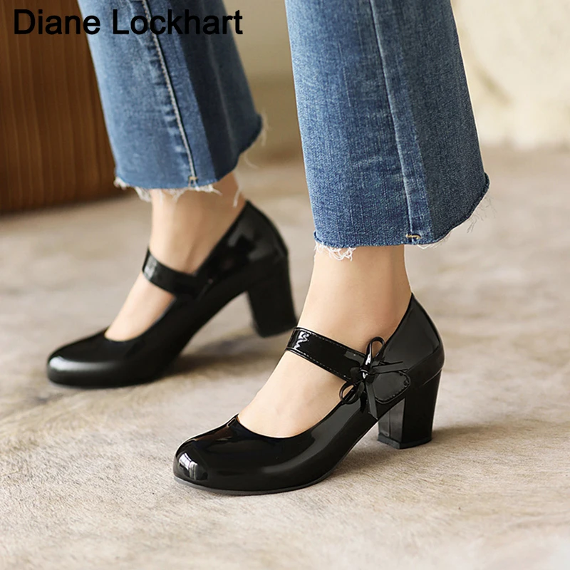 

Casual Heels Shoes Women Fashion Mary Janes Shoes PU Leather Short Heel Pumps Buckle Gold Pink Party Wedding Shoes Ladies Dating