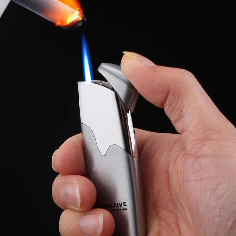 

Ultra Thin Metal Torch Jet Lighter Turbo Butane Gas Cigar Pipe Lighter Windproof Straight Fire Cigar Cigarettes Lighter Outdoor