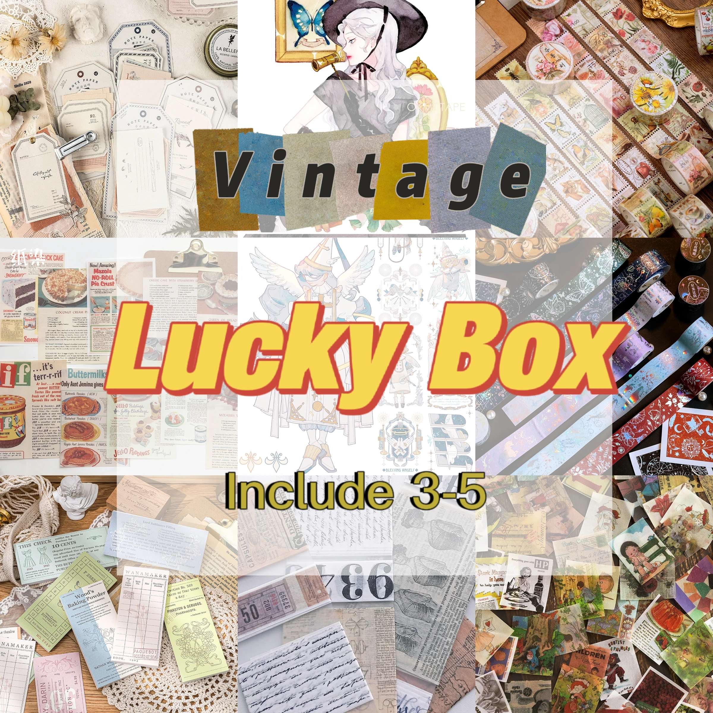 

Vintage Lucky Box Sticker Washitape Note Sample Decoration Material Paper Creative Junk Journal Scrapbooking Maskingtape