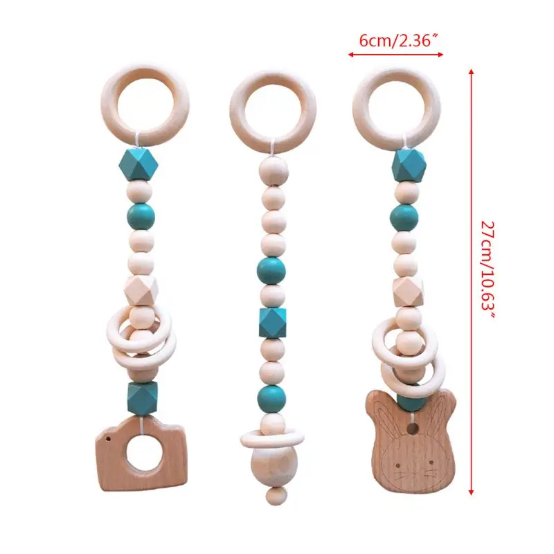 

OOTDTY 3 Pcs/set Nordic Wood Bead Pendants Baby Stroller Fitness Rack Ornament Hanging Wall Decor Kids Room Decoration