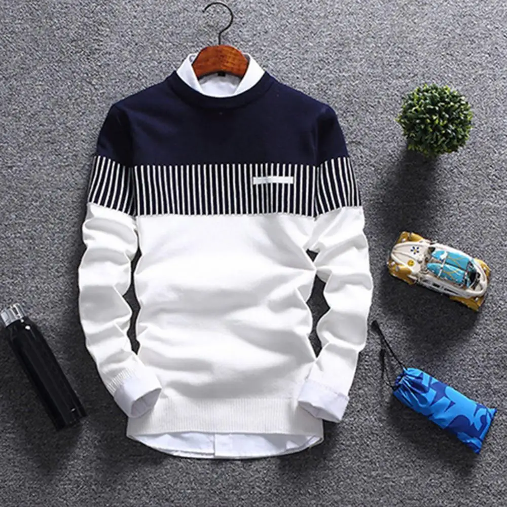 

Men's Autumn Fashion Casual Strip Color Block Knitwear Jumper Pullover Sweater
