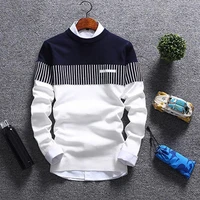 mens autumn fashion casual strip color block knitwear jumper pullover sweater