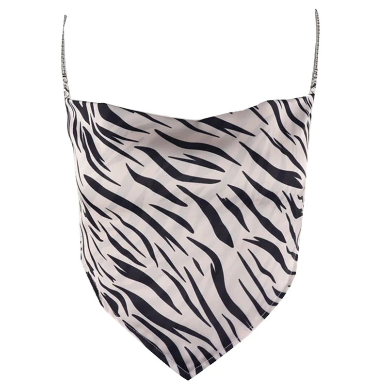 

Kywommnz 2021 Summer, Women Zebra Pattern, Bead Chain, Halter, Vest, Bellyband, Square Scarf, Sling, Female, Top, E2293
