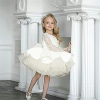 ivory white long sleeve girls dresses puffy tulle flower girl dress kids clothes children birthday gown photography
