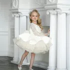 Белые платья для девочек с длинными рукавами цвета слоновой кости Пышное Тюлевое платье с цветами для девочек детская одежда детское платье для дня рождения