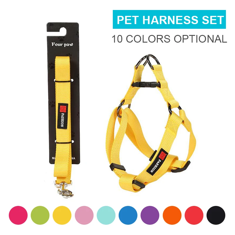 

Solid Color Dog Harness Leash Suit Nylon Adjustable Durable Dog Vests For Pets Walking Runing Metal PP Accessory Pet Supplies