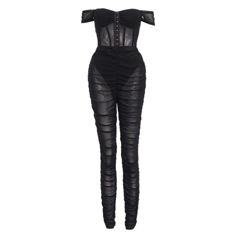 

popular women's sexy perspective mesh Jumpsuit pants two piece suit for women