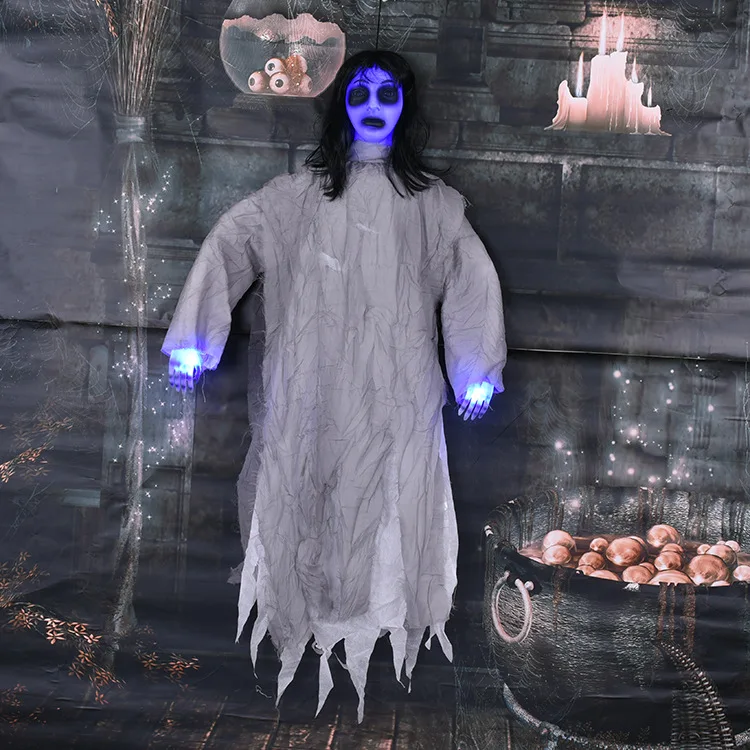 

Halloween Prank Toy Luminous Female Hanging Ghost Home Decor Voice Control Sensor Switch Electric Toy Haunted House Tricky Props