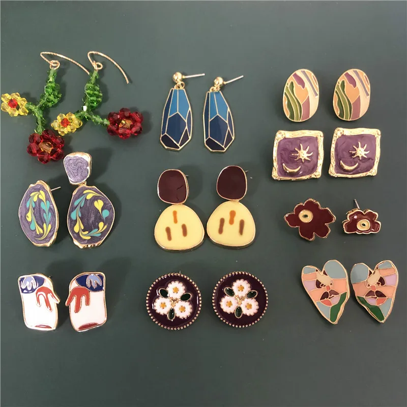 Серьги с эмалью и цветами картины маслом сердце абстрактные неправильное