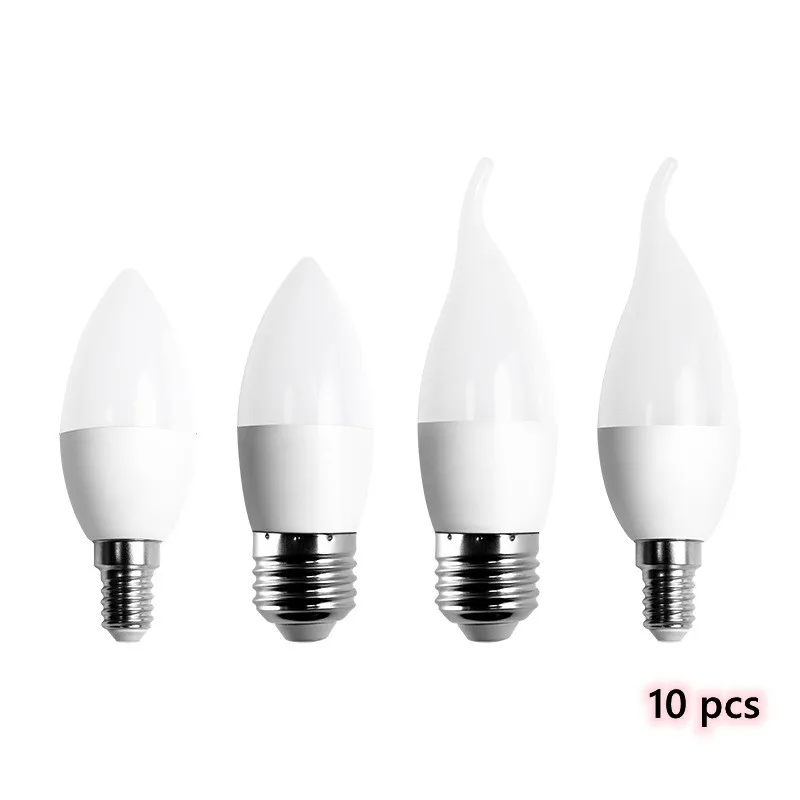 

10pcs/lot 5W 7W LED Candle Bulb E14 E27 Lampara Led Light 220V-240V Bombilla Led Lamp No Flicker Spotlight Chandelier Lighting