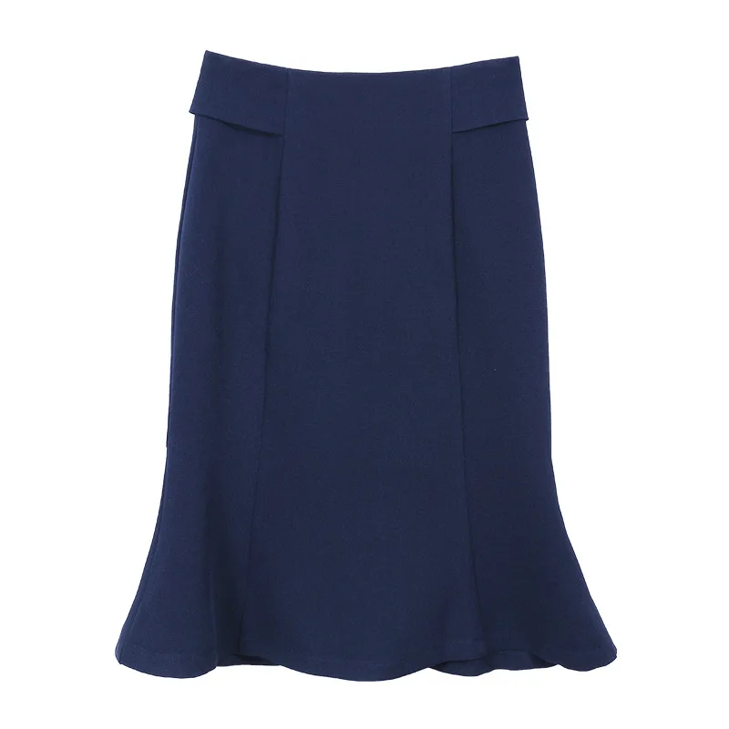 

High Waist Ruffle Fish Tail Skirts Women Spring Autumn Korean Mid Length Skirt Women Faldas Office Ladies Solid Pencil Skirts