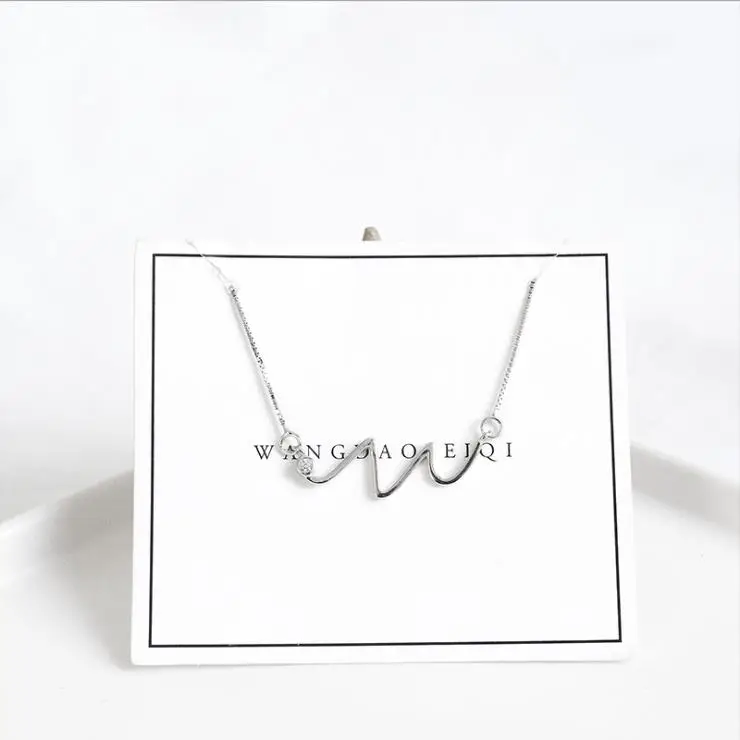 

Wavy Heartbeat Necklace Silver Color Zircon S925 Sterling Silver Electrocardiogram Pendant Necklace for Young Girls Jewelry Gift