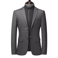 men black plaid shadow pattern blazers notched collar button cuff slim fit design jacket suit male business casual outfits 2022