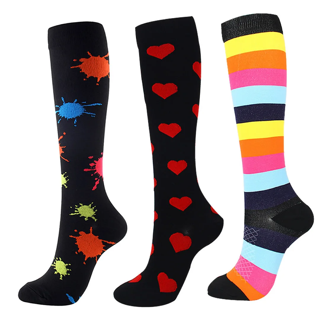

3 Pairs Sport Socks Cycling Woman Compression Football High Sport Women's Cotton Yoga Long Over Knee Stripe Love Socks Sports