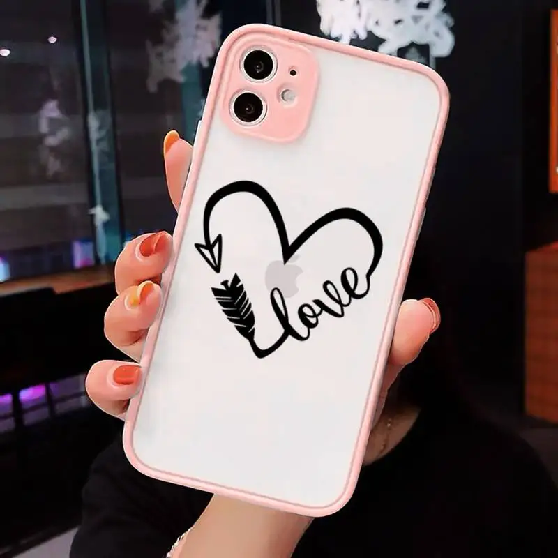 

Simple Lines Love Heart Phone Cases Matte transparent For Pink iPhone 12 Mini 11 Pro XR XS Max 7 8 Plus X Back Cover