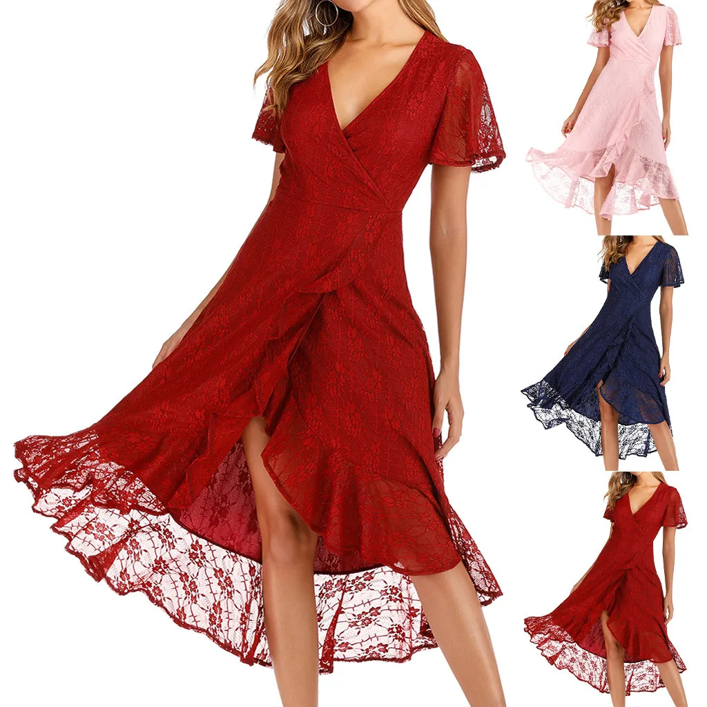 Dress Women Party Casual Sexy Ladies Elegant V-neck Slim Short Sleeve Long 12.10 | Женская одежда