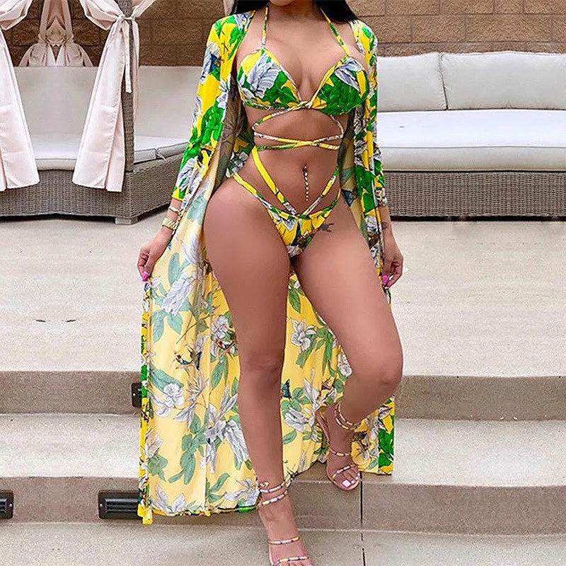 Сексуальный купальник 2020 для женщин лето Холтер шнуровка пуш ап принт бикини