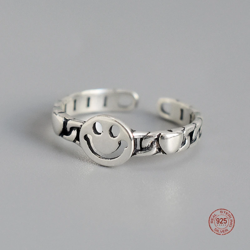 LKO реальная кожа Серебряные винтажные кольца с улыбающимся лицом для женщин