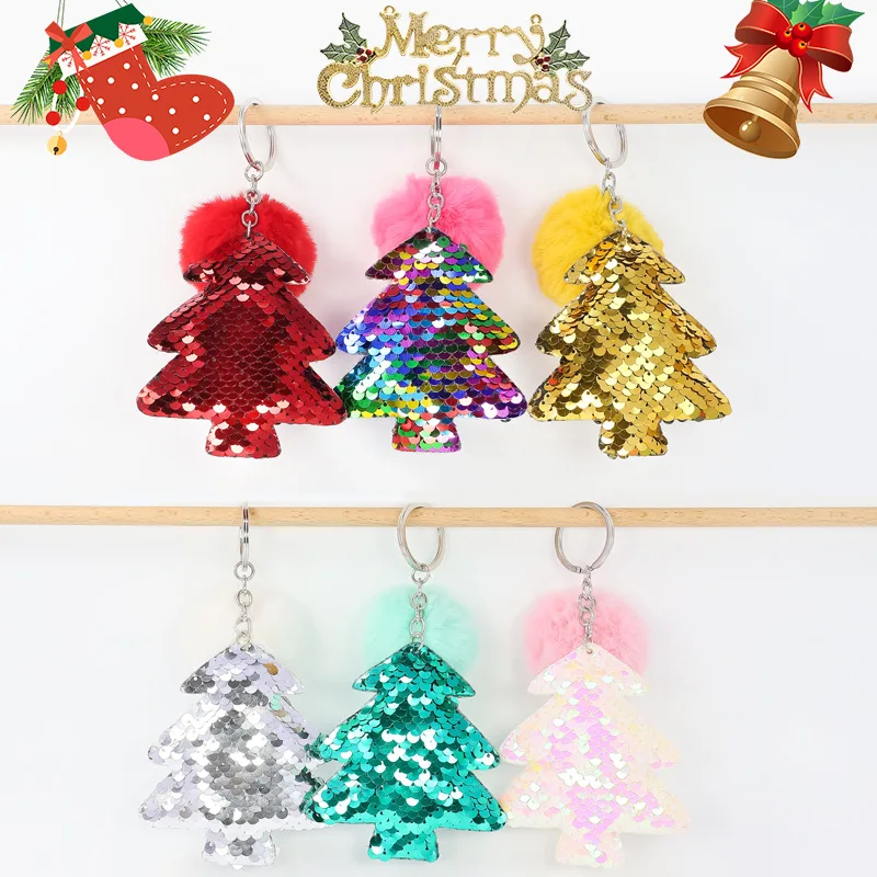 

1PCS Fashion Leisure Christmas Gift Pendant Color Sequined Christmas Tree 5CM Rex Rabbit Fur Ball Keychain Pendant S78