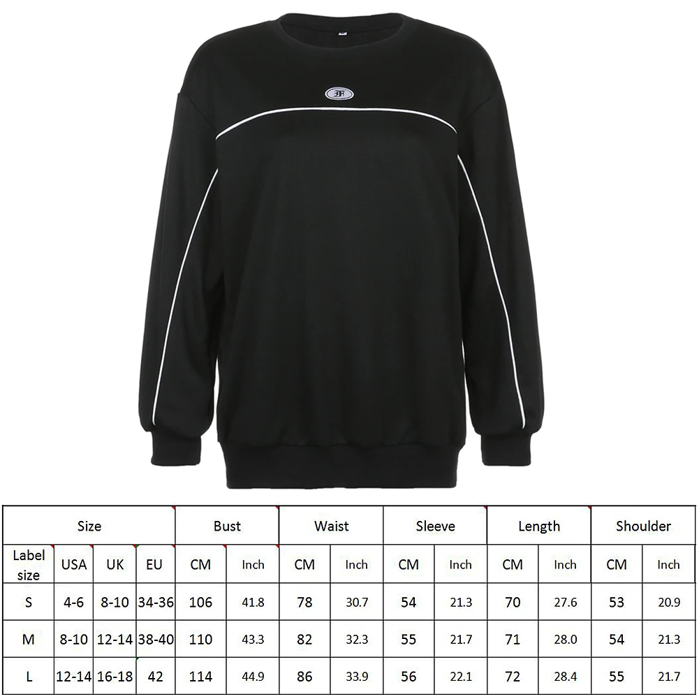

E-girl Patchwork Women Oversize Sweatshirt Long Sleeve Black 90s Kpop 2020 streetwear clothes O-Neck Gothic Sweatshirt