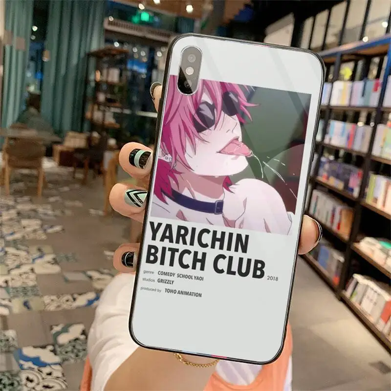 

Anime Yarichin bitch Club Phone Case Tempered glass For iphone 6 6S 7 8 plus X XS XR 11 12 mini PRO MAX