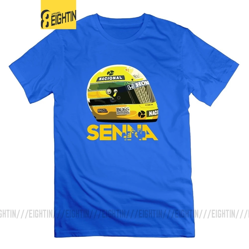 Ayrton Senna гоночный шлем для мужчин новинка футболка большой размер короткий рукав подарок футболки из хлопка с круглым вырезом - Цвет: Синий