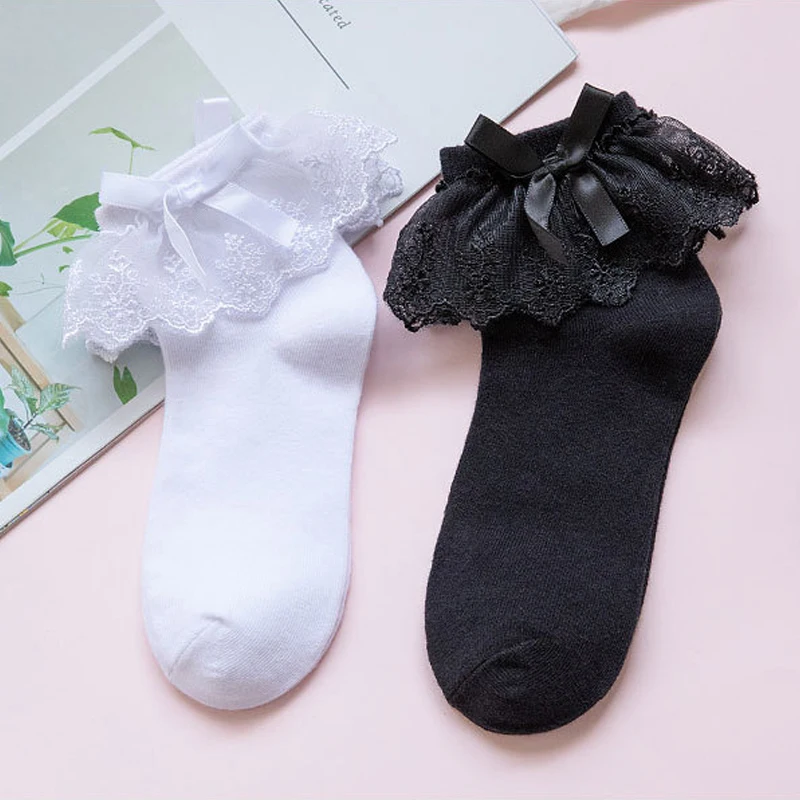 

Lolita Cute Lace Socks Women Ruffles Female Kawaii Breathable Cotton Ankle Princess Solid Lady Harajuku Vintage Soft Short Socks