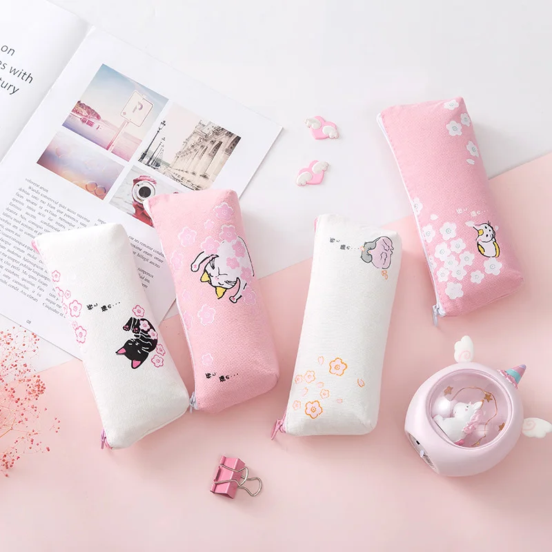 Милый Вишневый кошка Карандаш Чехол для девочек Kawaii Сакура коробка ручек и