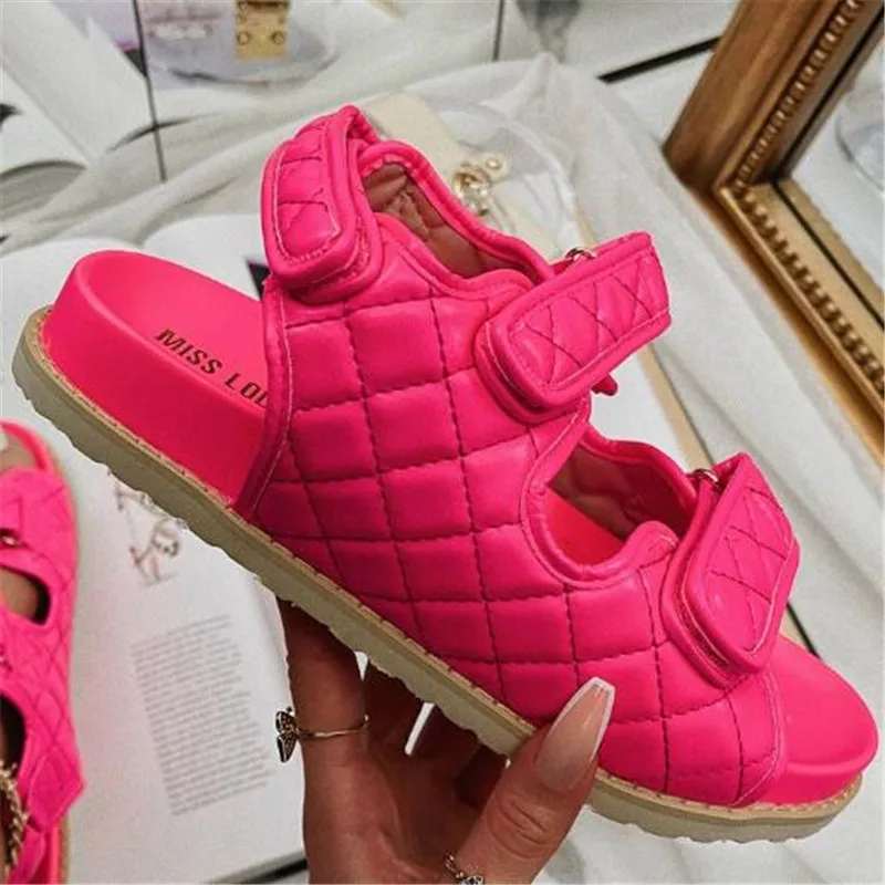 

Fashion Women Sandals 2021 Summer New Soft Sole Comfortable Ladies Plus Size Platform Beach Sandals Velcro Plaid Roman Sandals