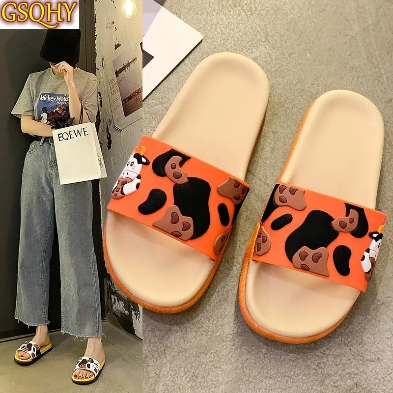 

Summer Home Women Slippers Cute Cartoon Cows Non-Slip Bathroom PVC Slippers Ladies Slides Indoor Couple Shoes For Women