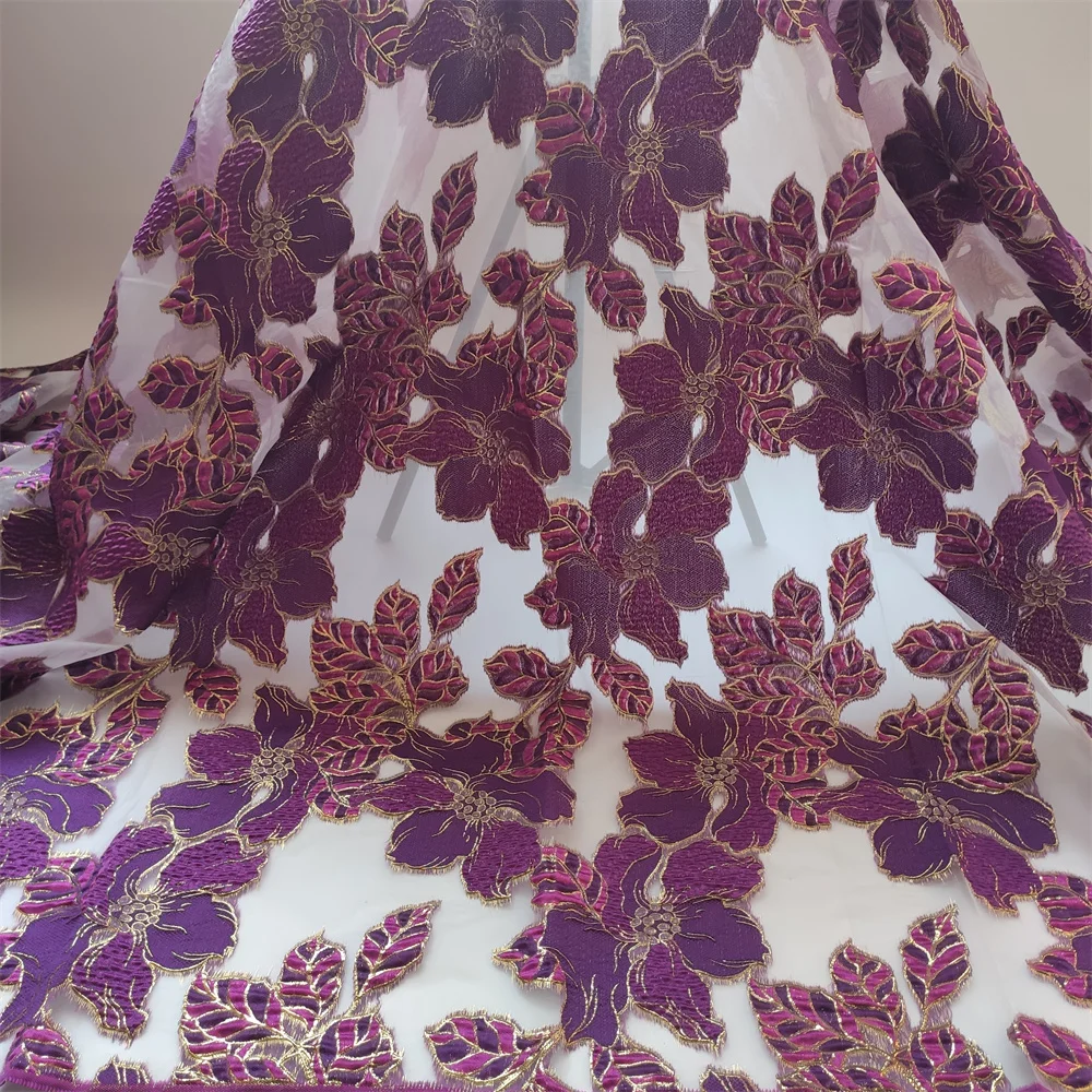 

2021 Latest High Quality African Nigerian Tulle Lace Fabric Organza Embroidery Guipure Party Dress Brocade Jacquard French