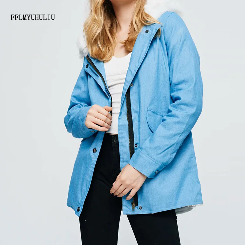 Женское джинсовое пальто на молнии свободное хлопковое с длинным рукавом и