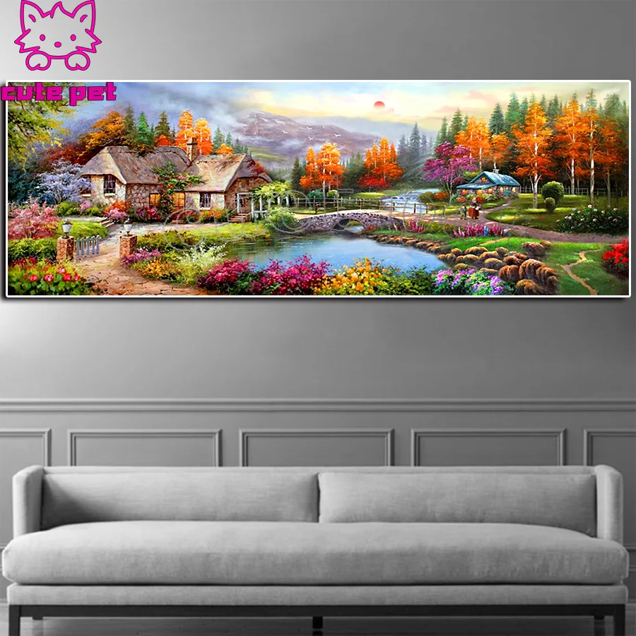 5D алмазная живопись сделай сам вышивка крестиком пейзаж в виде осенней деревни