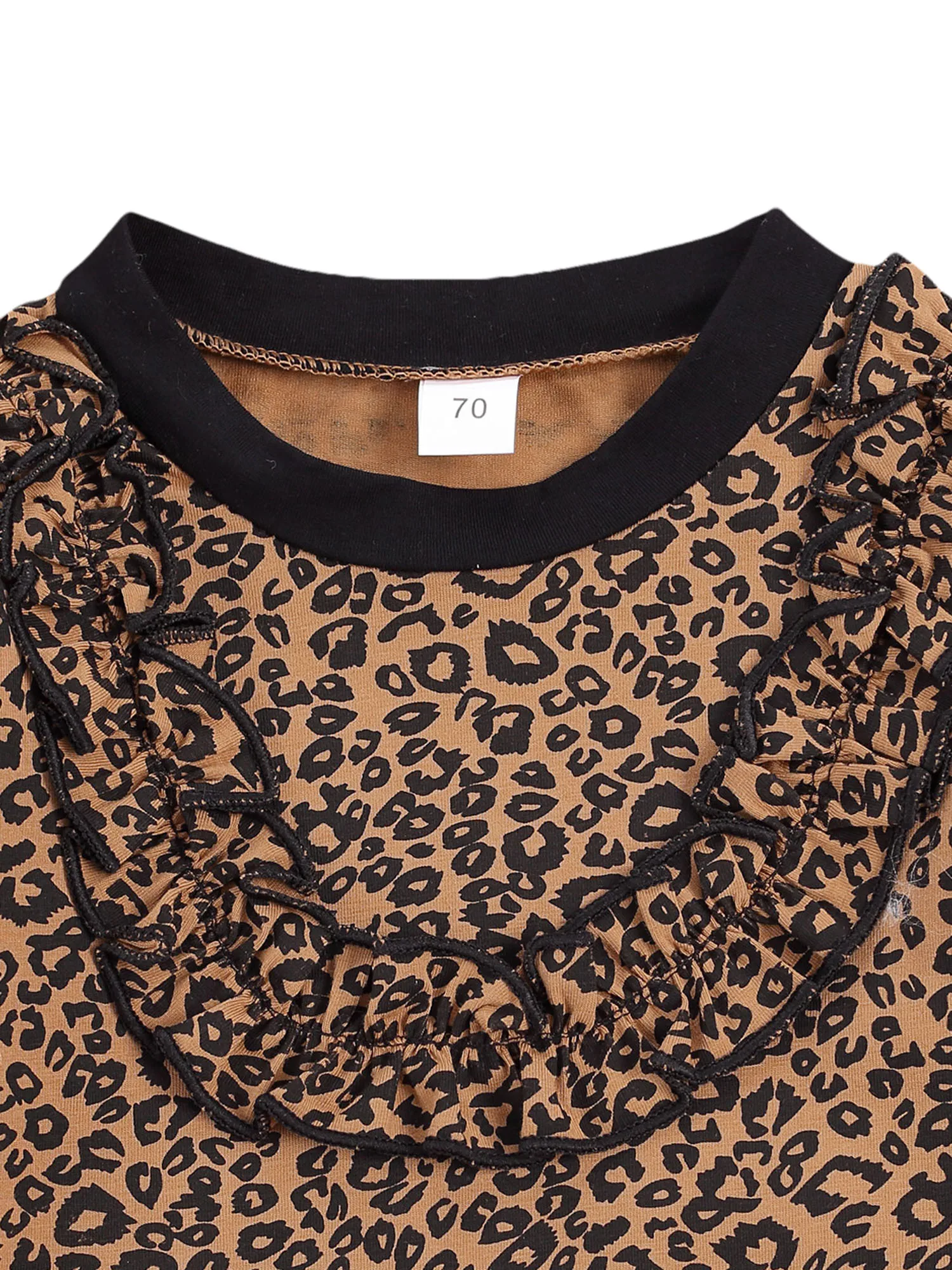 

BY Girls' Two Piece Set Kids Ruffled Long Sleeve Crew Neck Shirt Elastic Waistband Leopard Lace Trousers for Children