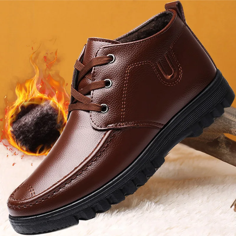 

Luxury Brand Men Winter snow Boots Warm Thicken Men's Ankle Boots bot Fashion Male Business Office Formal Leather safety Shoes