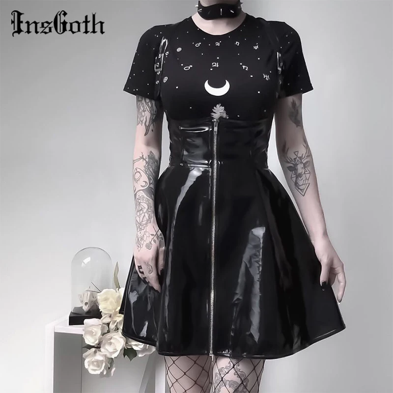 Женская короткая юбка на молнии готическая Черная однотонная плиссированная